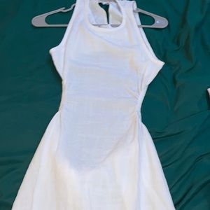 white open back knee length dress